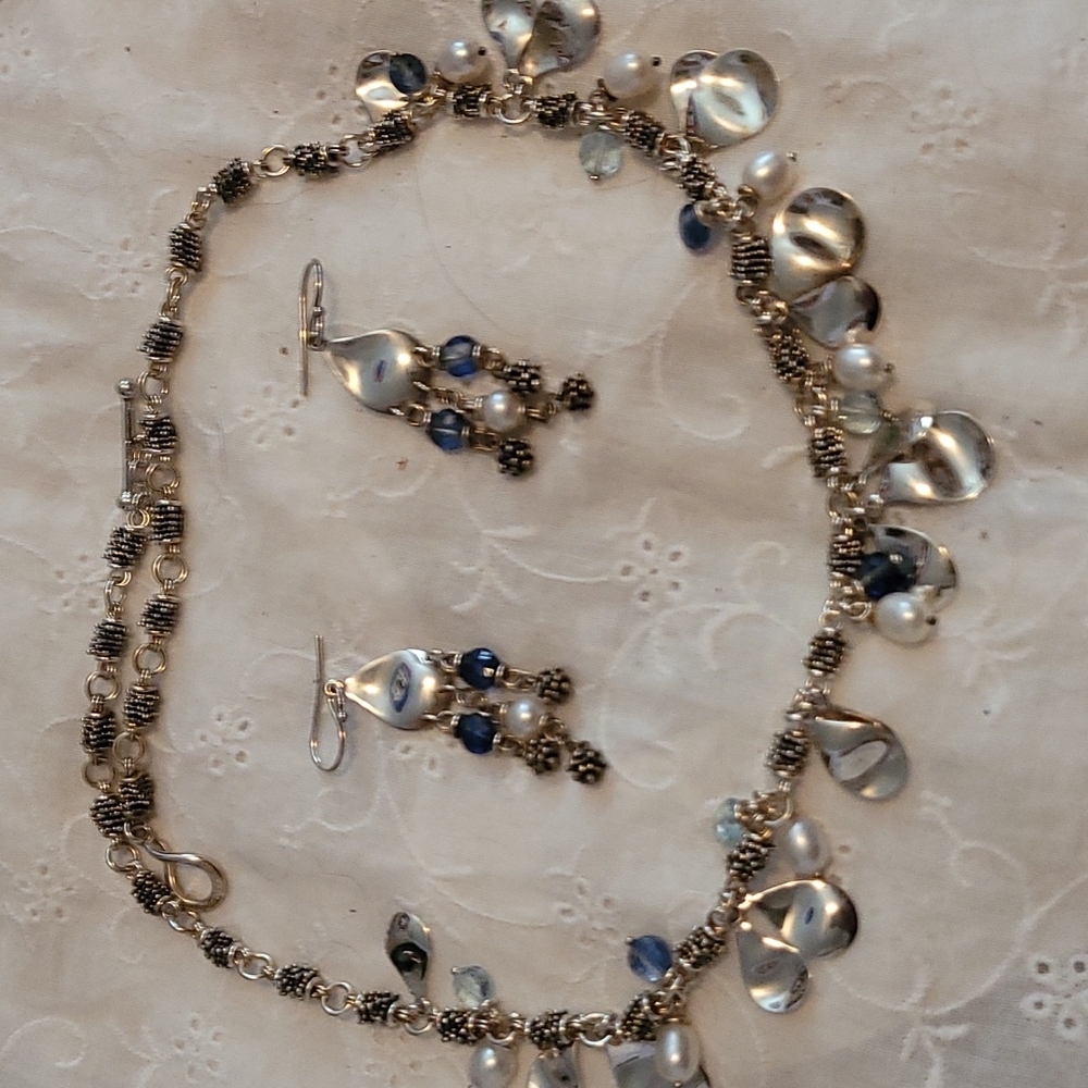 Michael Dawkins Teardrop Blue Topez and Pearl - Necklace and Earrings Set